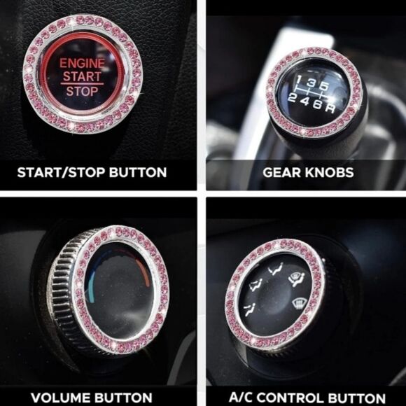 3pcs Reinstone Bling Universal Car lnteriorAccessories Set ~Pink - Picture 3 of 4